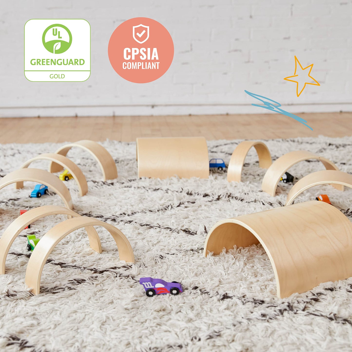 ECR4Kids Wooden Tunnels and Arches, Block Play, Natural, 10-Piece