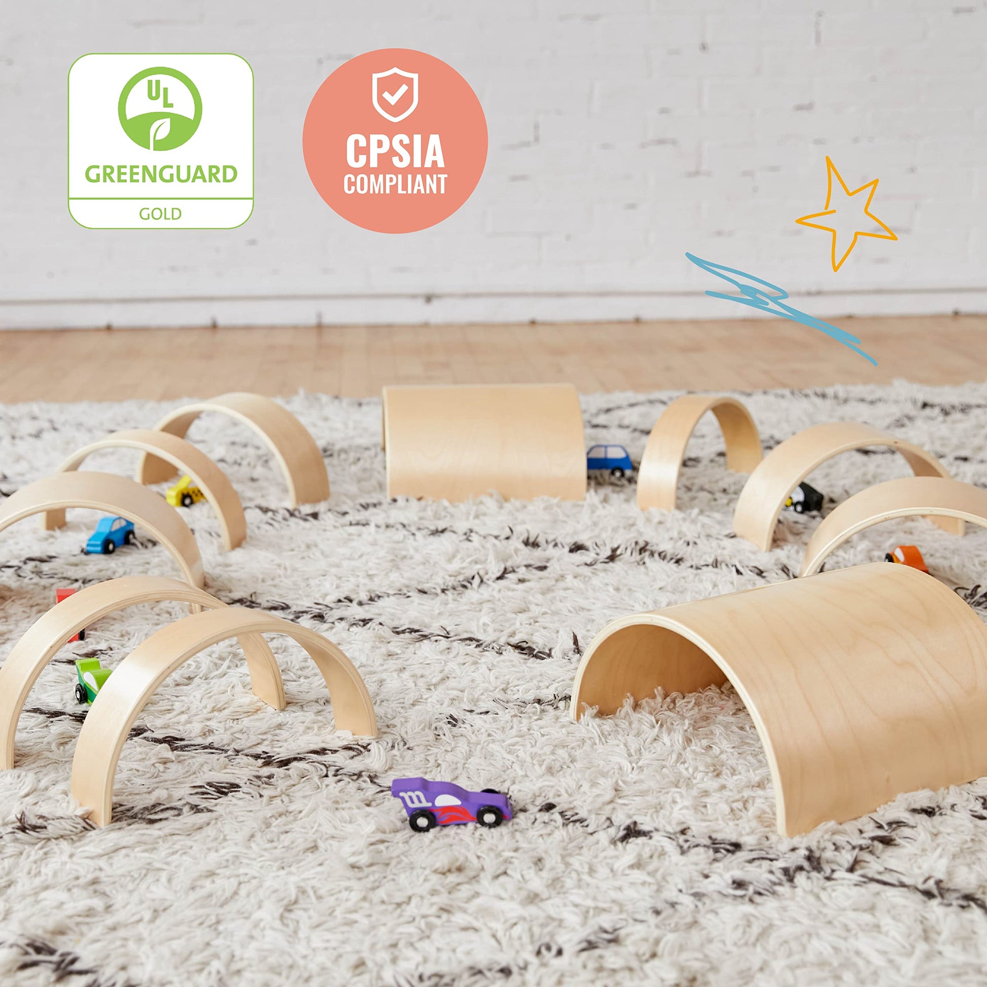 ECR4Kids Wooden Tunnels and Arches, Block Play, Natural, 10-Piece