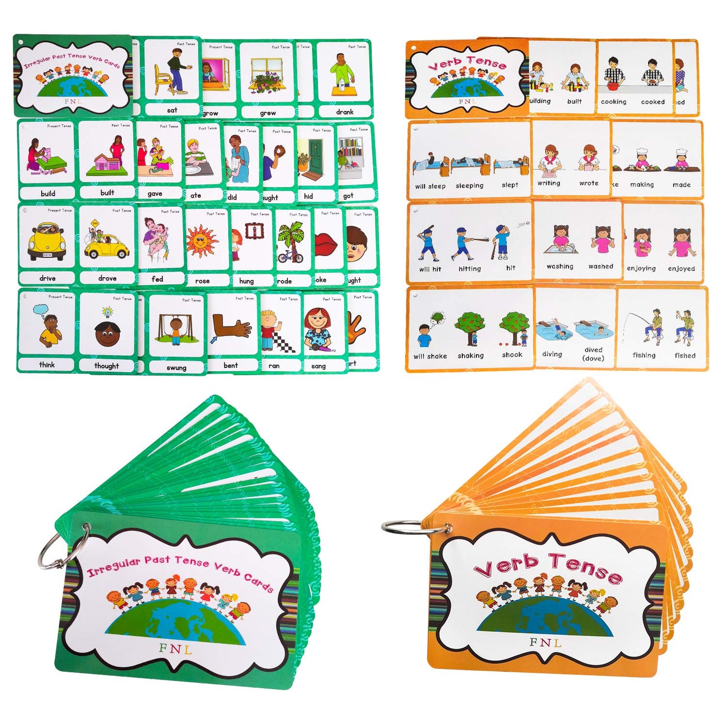 Zwttey Irregular Verbs/Verb Tense 2 Themes English Flashcards Vocabulary Building Pocket Cards Grammar Educational Learning Aids Pre-Kindergarten