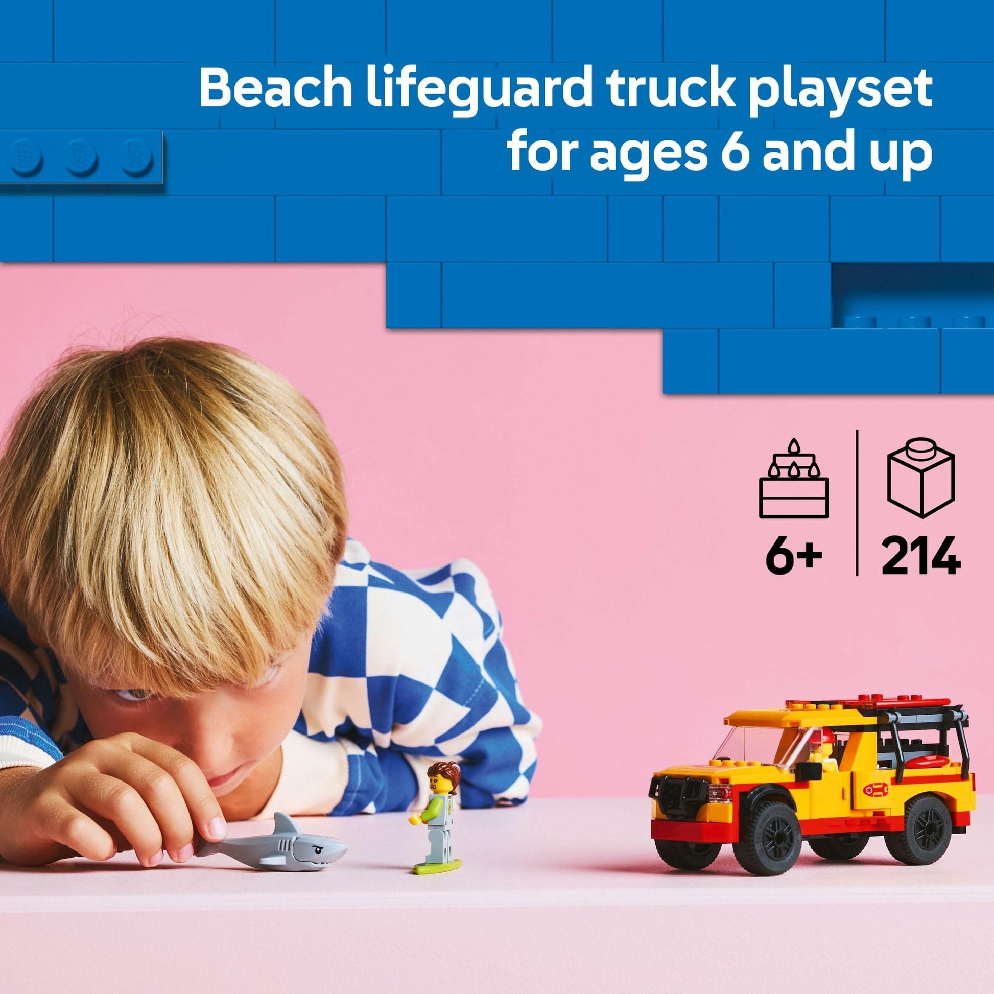 LEGO City Lifeguard Beach Rescue Truck Toy - Building Set for Kids, Boys and Girls, Ages 6+ - Includes 2 Minifigures, Shark Toy - Gift for