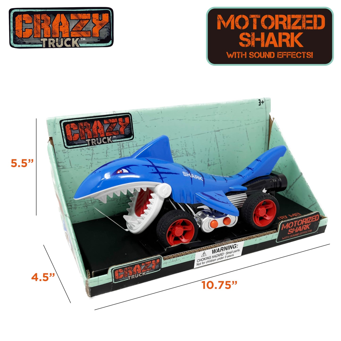 Thin Air Brands Crazy Truck Motorized Shark with Sound Effects - Battery Powered Stunt Toy for Kids - Blue Shark Truck with Exciting Sounds for Boys