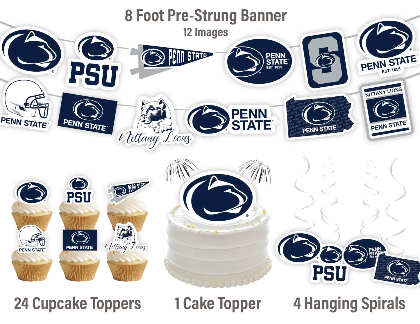 Penn State Cake Topper & Decorations, Graduation Party Supplies, PSU 42 Pcs