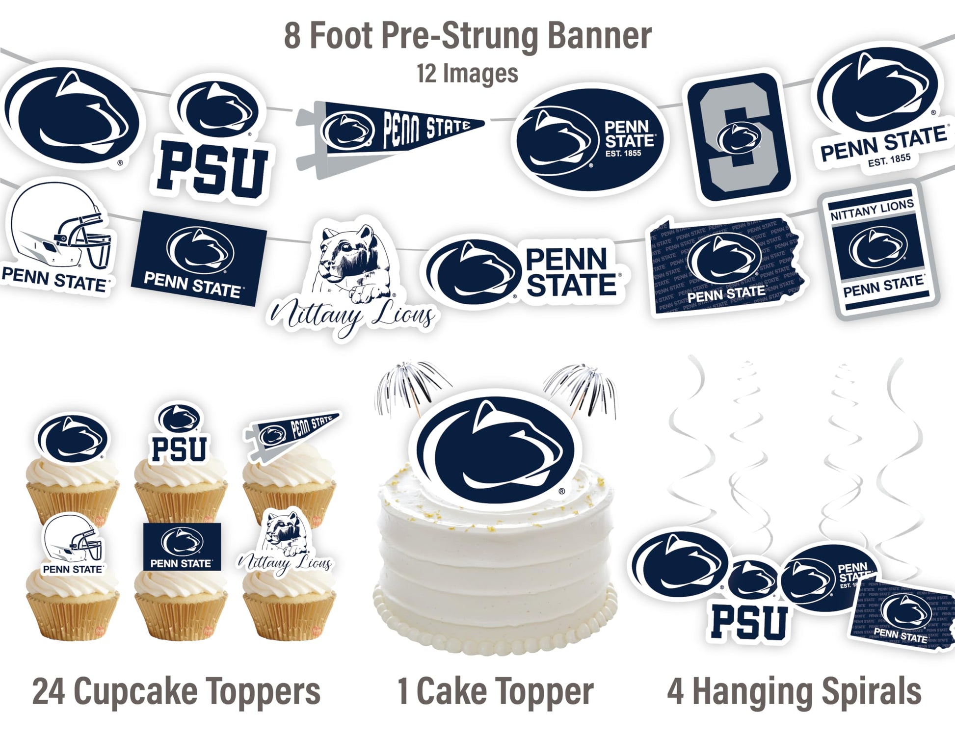 Penn State Cake Topper & Decorations, Graduation Party Supplies, PSU 42 Pcs