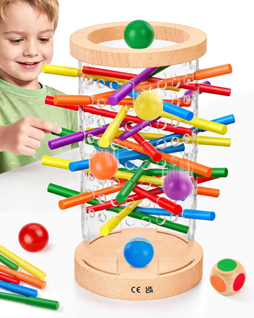 Montessori Wooden Board Games for Kids Ages 4-8, 42 Wooden Sticks Game Quick Setup, Board Games for Kids 4-6, Fine Motor Skills Toy Montessori Toys