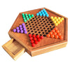 HOLYKING 12.6" Wooden Chinese Checkers Board Game with Storage Drawer - 72 Acrylic Marbles (60+12 Spares), Classic Strategy Game for Family Night, 2-6