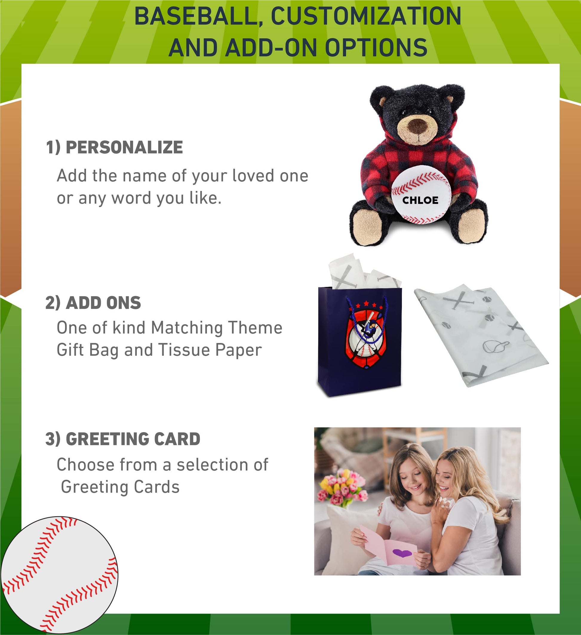 DolliBu Black Bear with Baseball Plush with Red Plaid Hoodie - Soft Huggable Bear, Playtime Teddy Bear Plush Toy, Baseball Plush Stuffed Animal Toy