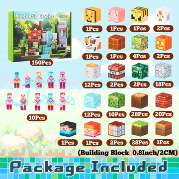 CEEHUONG Magnetic Building Blocks Set -150PCS Magnetic Tiles with 10 Toy Figures & 10 Weapons, Educational Toys for Kids (Boys & Girls)