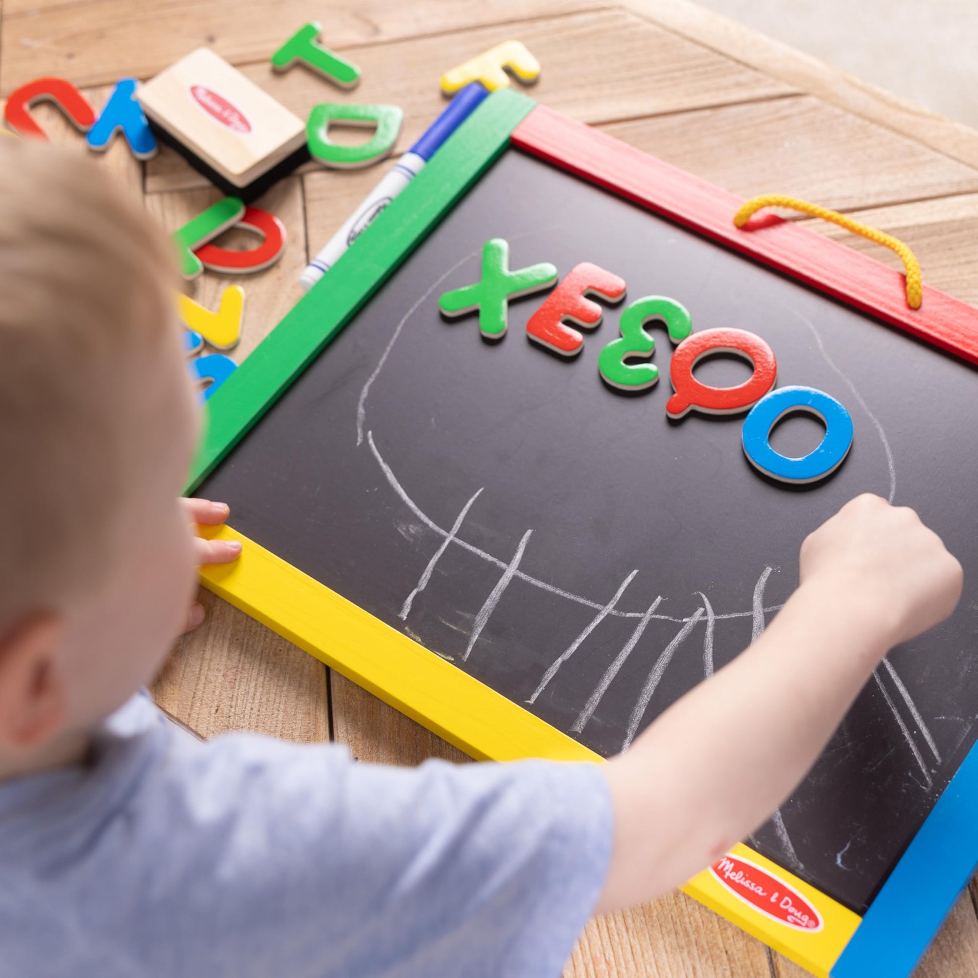 Melissa & Doug Magnetic Chalkboard and Dry-Erase Board with 36 Magnets (Numbers and Uppercase Letters), Chalk, Eraser, and Dry-Erase Pen