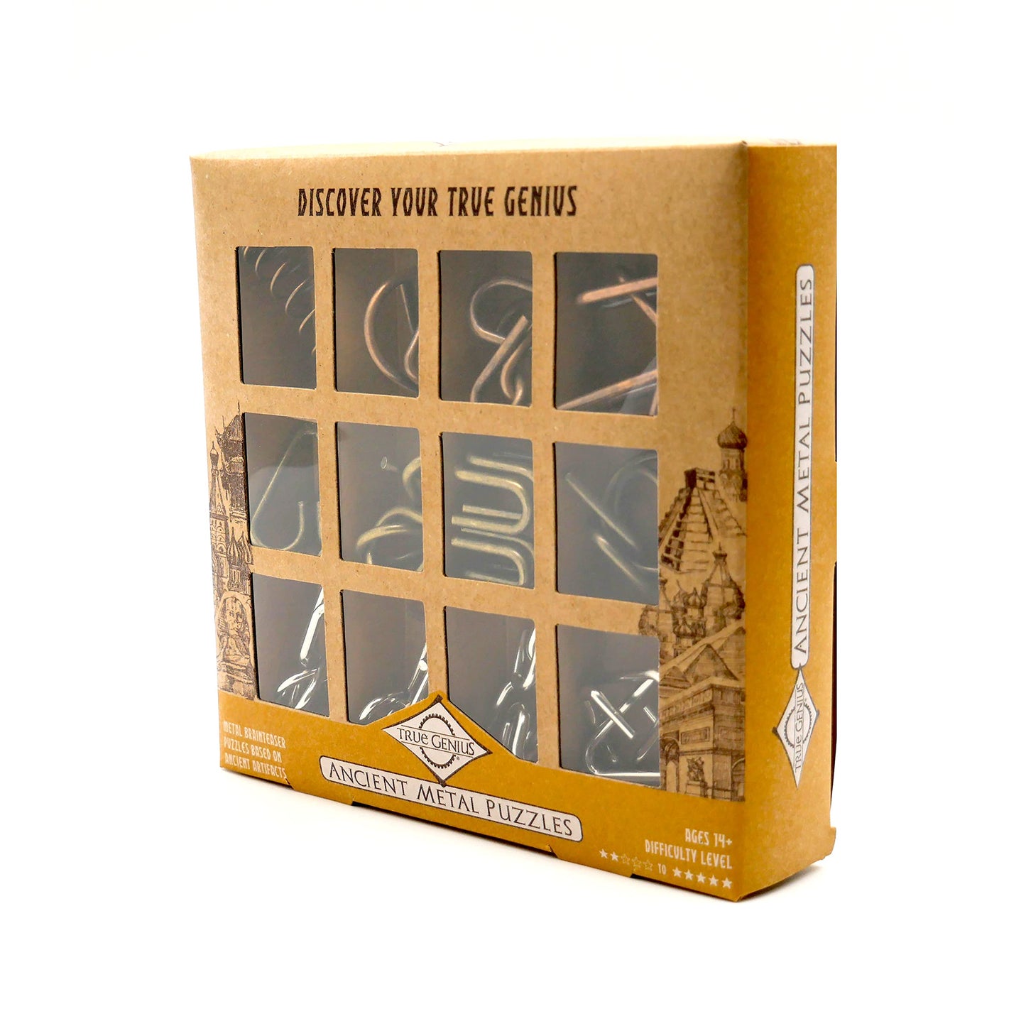 Ancient Metals 12-Piece Metal Puzzle Set - Brain Teaser Disentanglement Puzzles for Adults & Teens, Logic Game Gift for Men, Stress Relief Desk Toys
