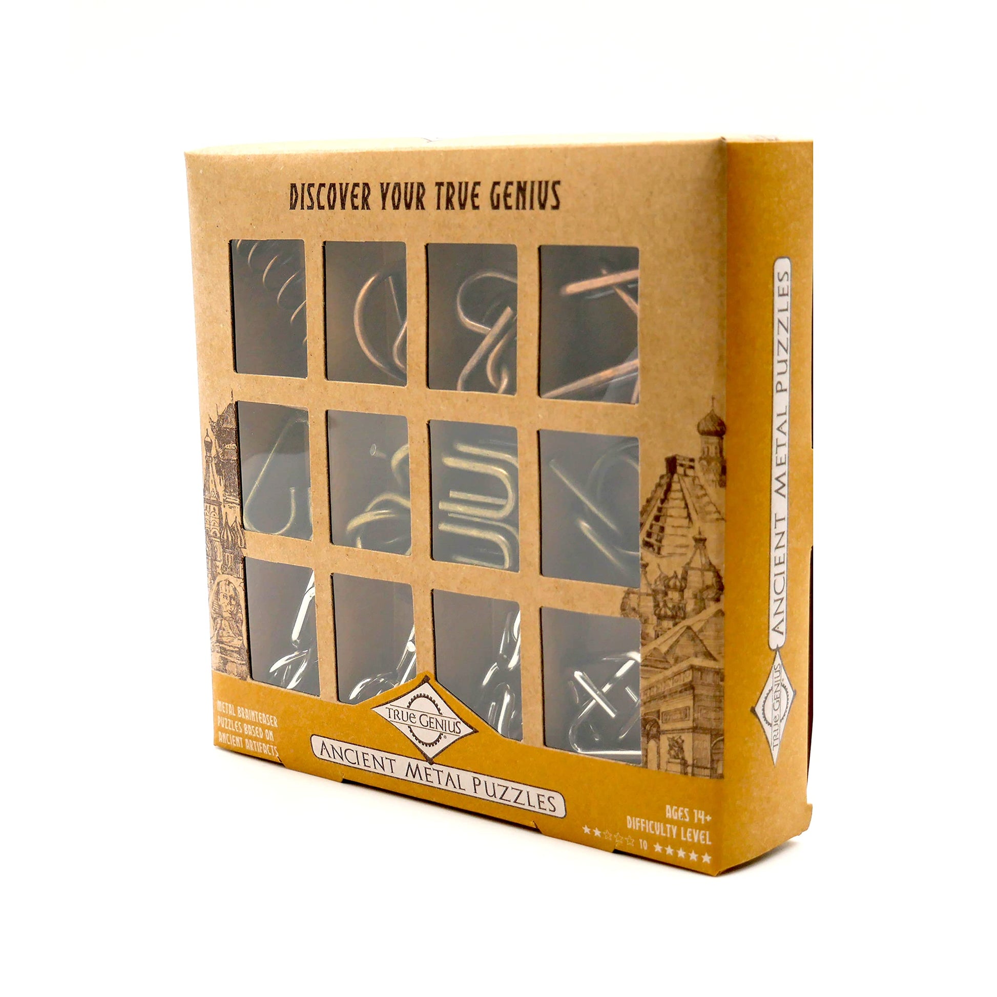 Ancient Metals 12-Piece Metal Puzzle Set - Brain Teaser Disentanglement Puzzles for Adults & Teens, Logic Game Gift for Men, Stress Relief Desk Toys