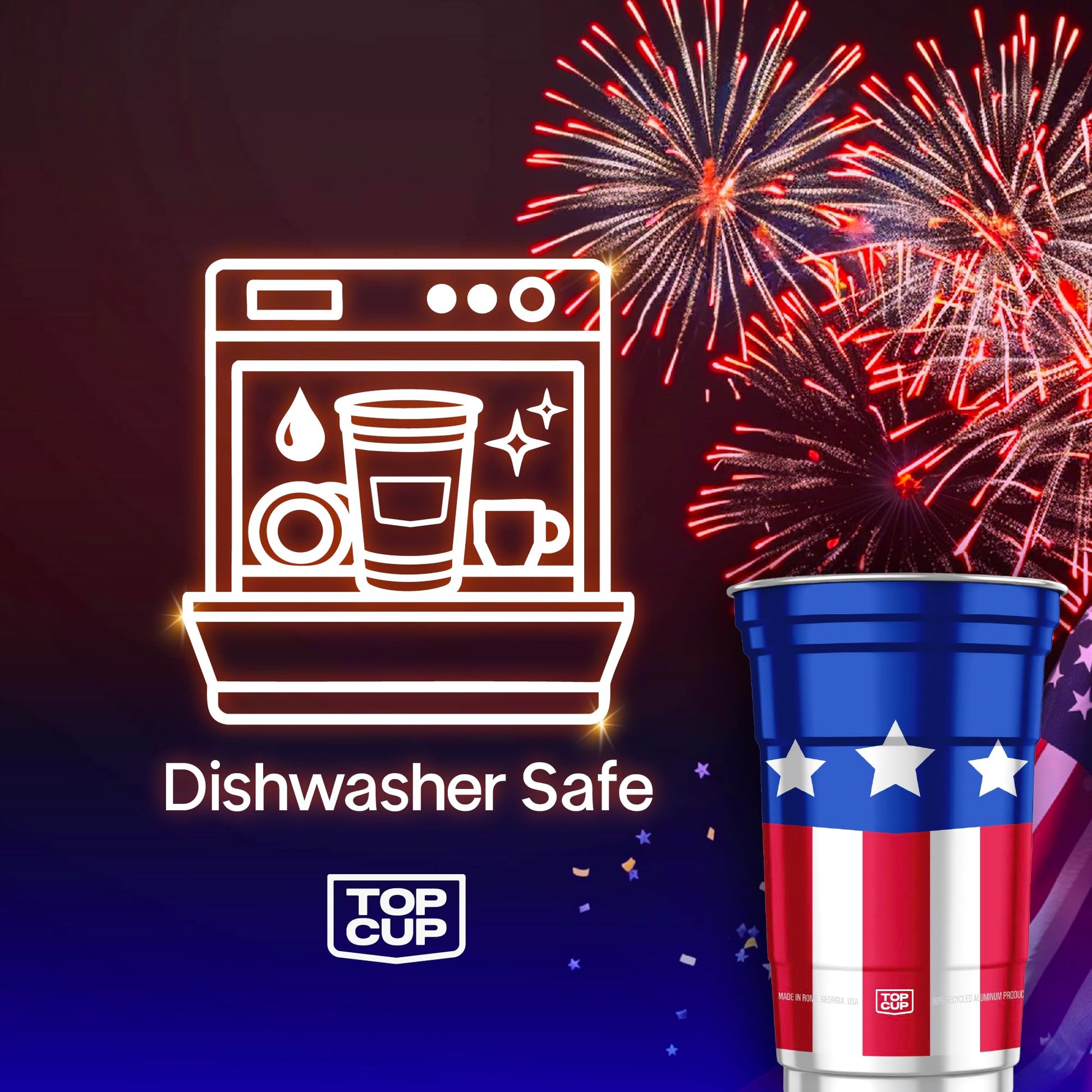 Top Cup Americana Cup | 20 oz Reusable Aluminum Party Cups 20 Count | Durable, Reusable & Recyclable, Made in USA