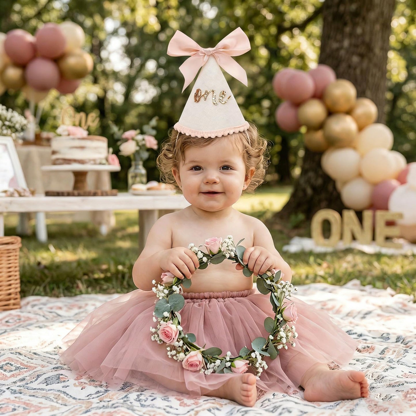 Packyouth First Birthday Hat For Baby Boys/Girls 1st Birthday Boho Decorations Birthday Costume Headwear for Cake Smash Party Birthday Celebration (1