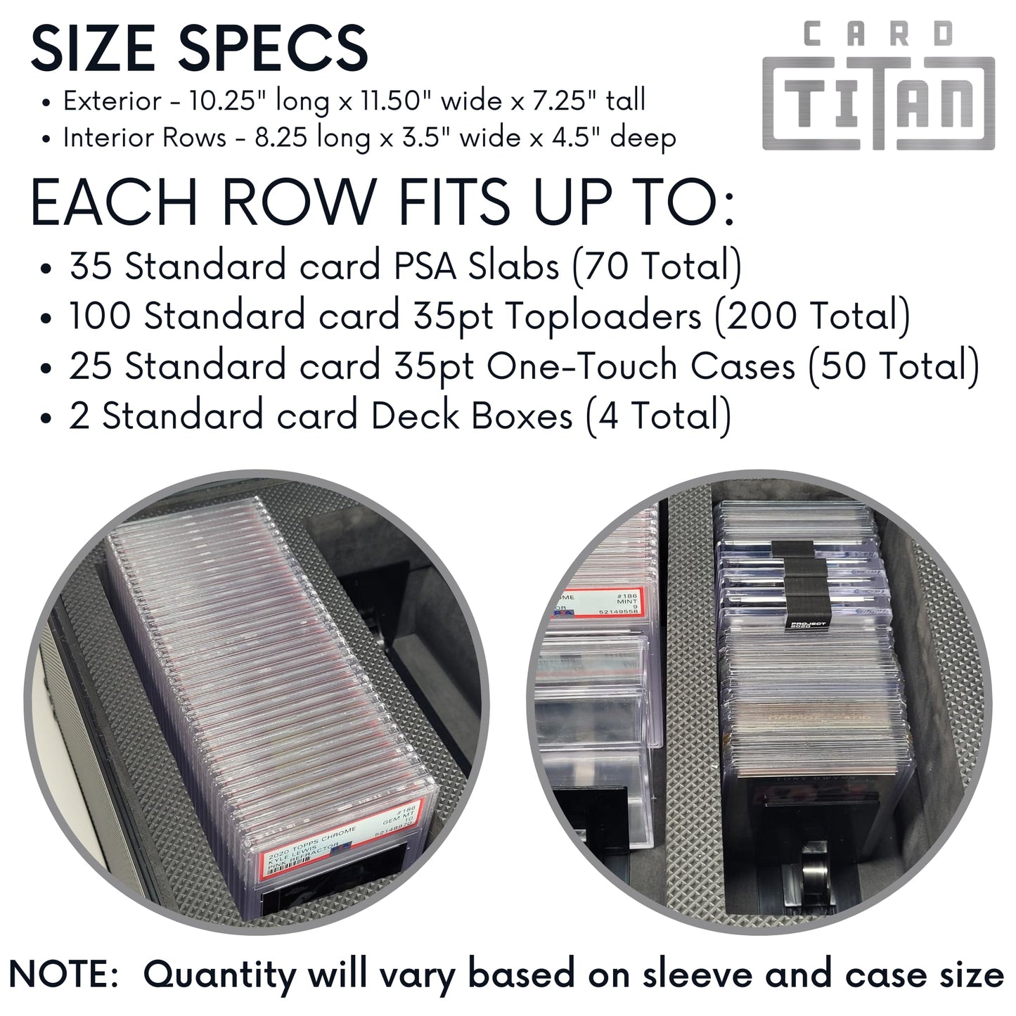 Card Titan Vault Trading Card Storage Box - Lockable Sports Cards Hard Case with Spring-Loaded Pushers for Top Loaders & Graded Cards - 2 Row