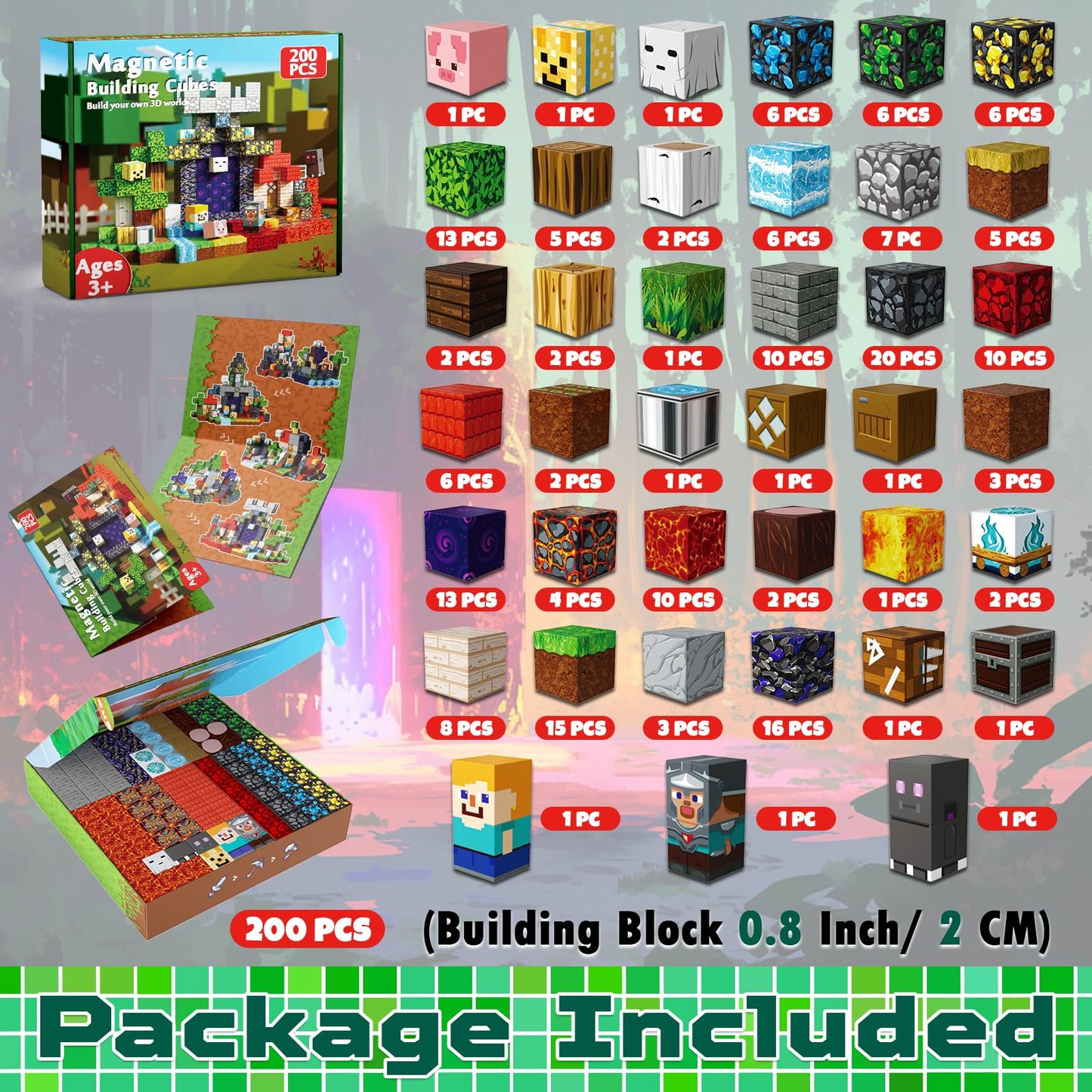 Magneverse 200 PCS 0.8in Magnetic Blocks - Magnet Toys for Kids, Magnetic Building Blocks Cubes, Stacking Magnets, School STEM Toys Birthday Gifts