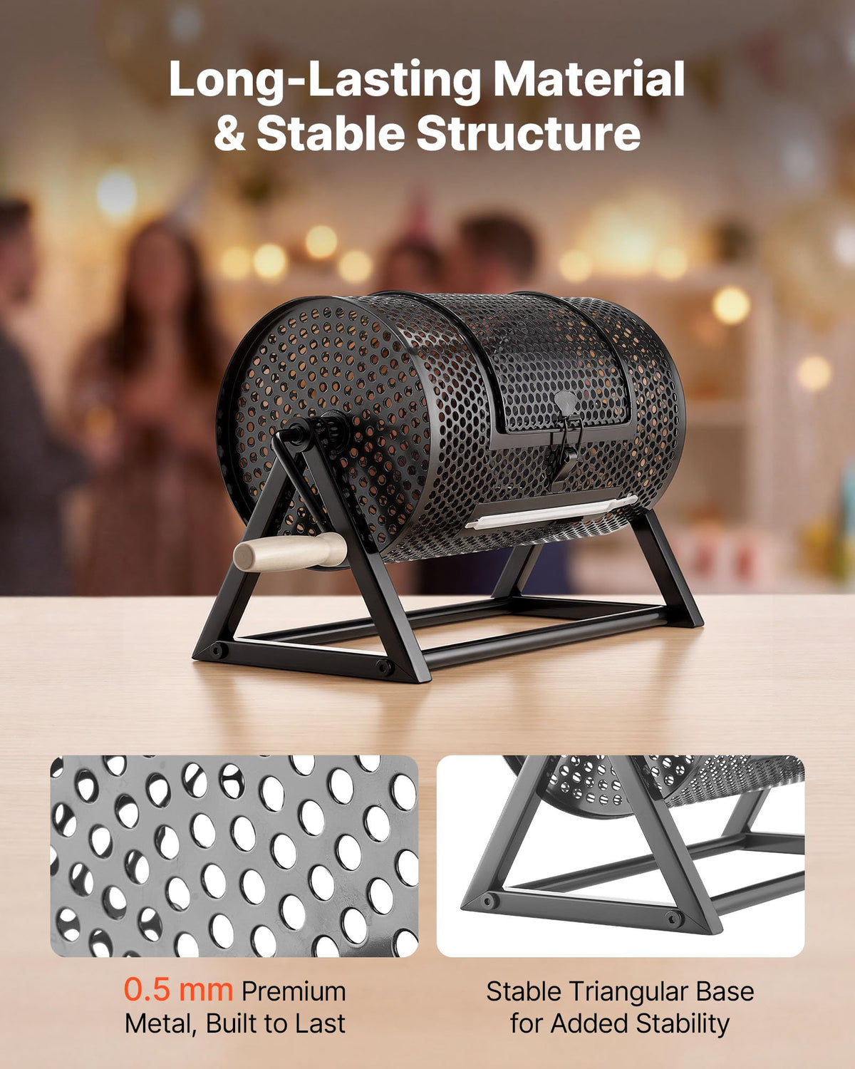 VEVOR Raffle Ticket Spinner, 11.6" x 6.6" Holds 2500 Tickets or 100 Ping Pong Balls, Raffle Drum Lottery Spinning Cage with Reinforced Handle, Stable