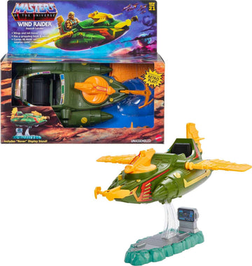 Masters of the Universe Origins Wind Raider Vehicle with Tow Hook, Retractable Cable & Display Stand for Motu Storytelling Play and Display, Gift