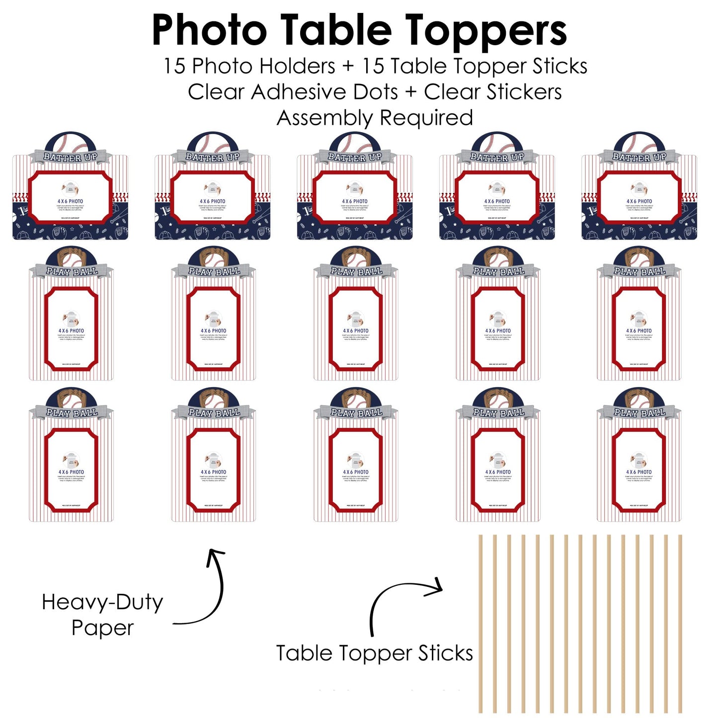 Big Dot of Happiness Batter Up - Baseball - Baby Shower or Birthday Party Picture Centerpiece Sticks - Photo Table Toppers - 15 Pieces