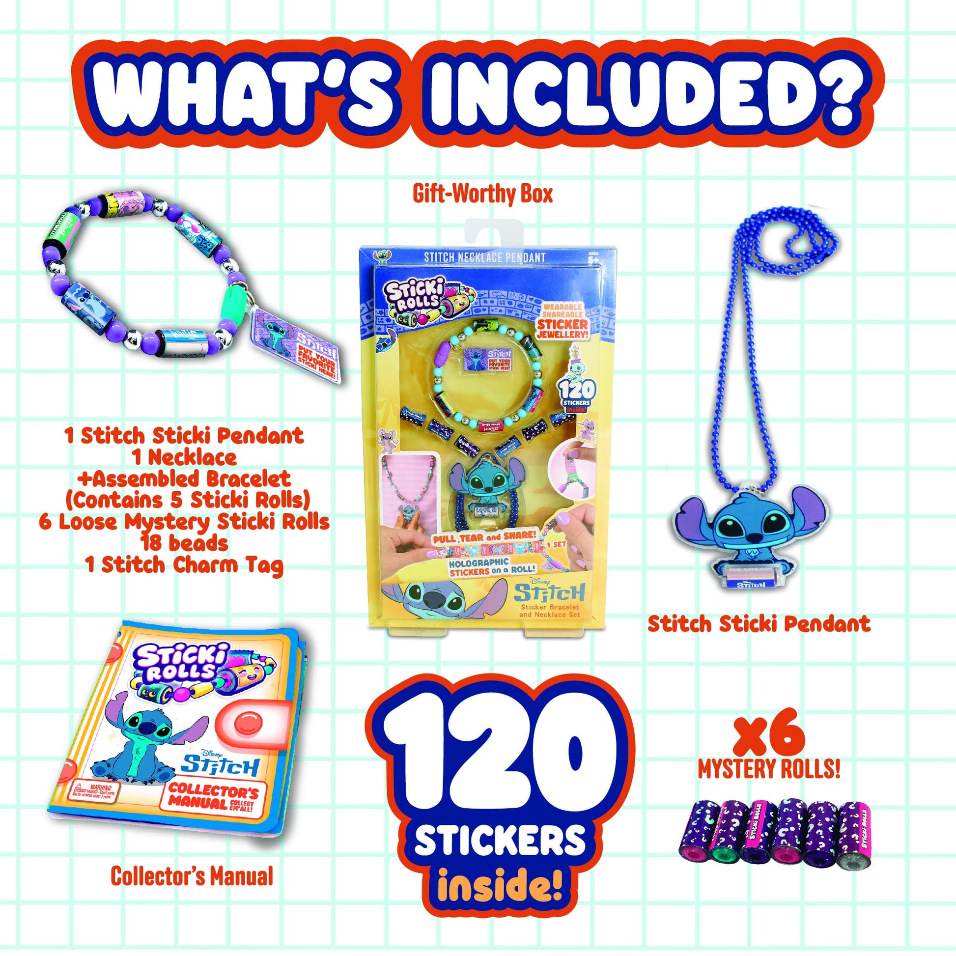 Sky Castle Sticki Rolls Stitch Pendant Pack | The Original Wearable Shareable Stickers with Toy Pendant and Bracelet | Collect and Share | Ages 5