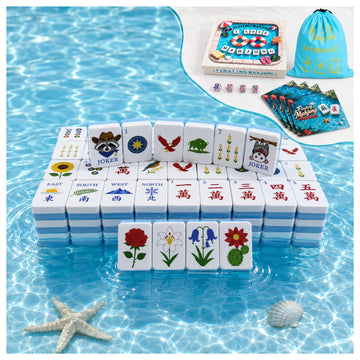 Floating Mahjong Tiles Set for Pool - 160 American Mahjong Tiles, Waterproof EVA Foam, Floats in Water, 4 Dice, 4 Rule Cards & Bag | Summer Pool