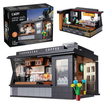 CADA Bricks Coffee Shop Building Set with LED Lighting - 768 Pieces, Detailed Café Model Kit, Compatible with Major Brick Brands, Ages 8+, Gift-Ready