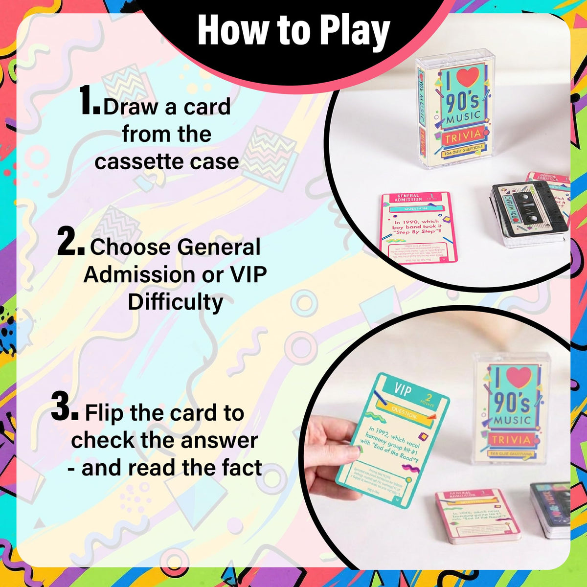 AQUARIUS Music Trivia Card Game - Pop, Rock, Hip-Hop & Alternative Quiz - Party Game for Adults & Teens, Gift for Music Lovers - I Love the 90s
