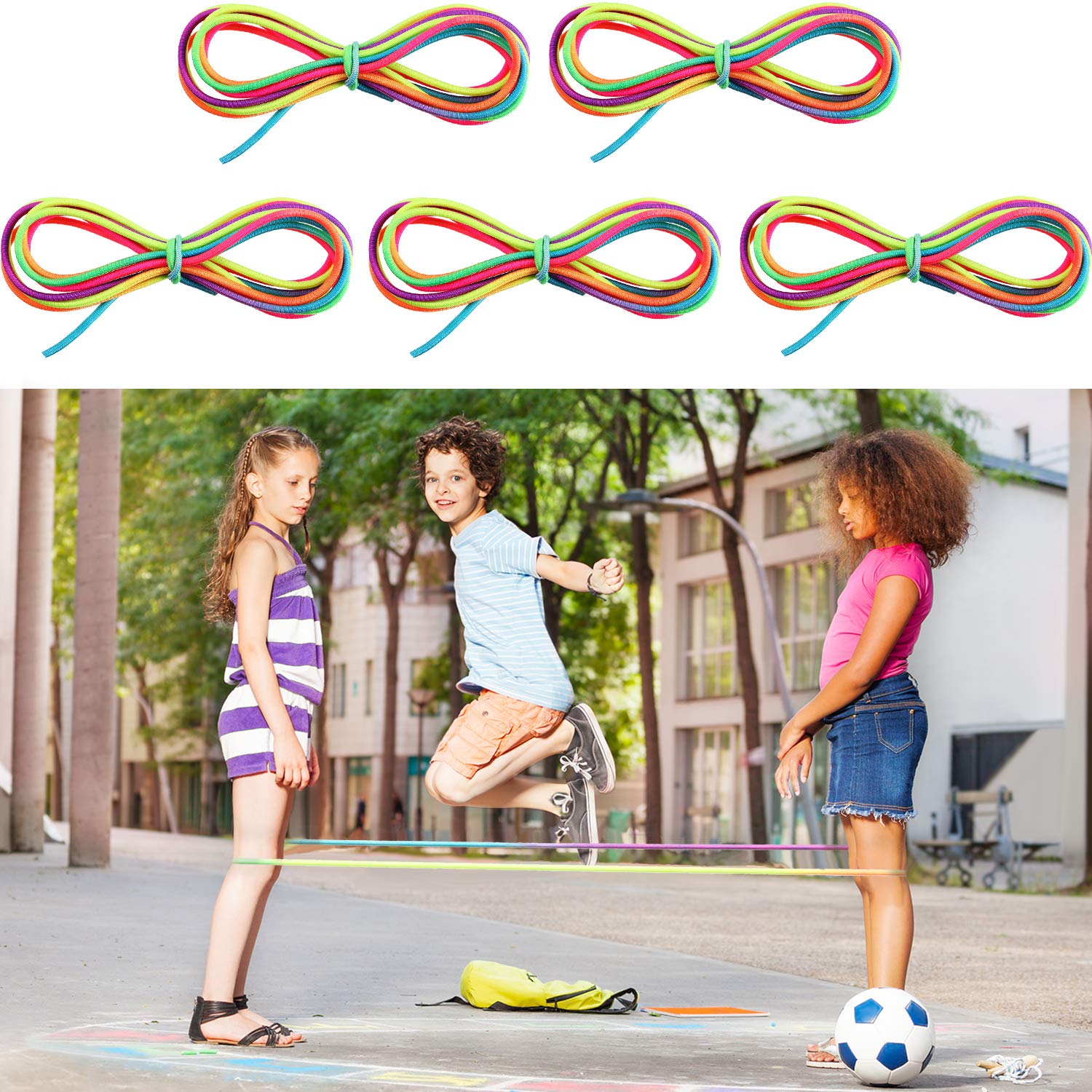 Gejoy 5 Pieces Chinese Jump Ropes for Kids Elastic Stretch Game