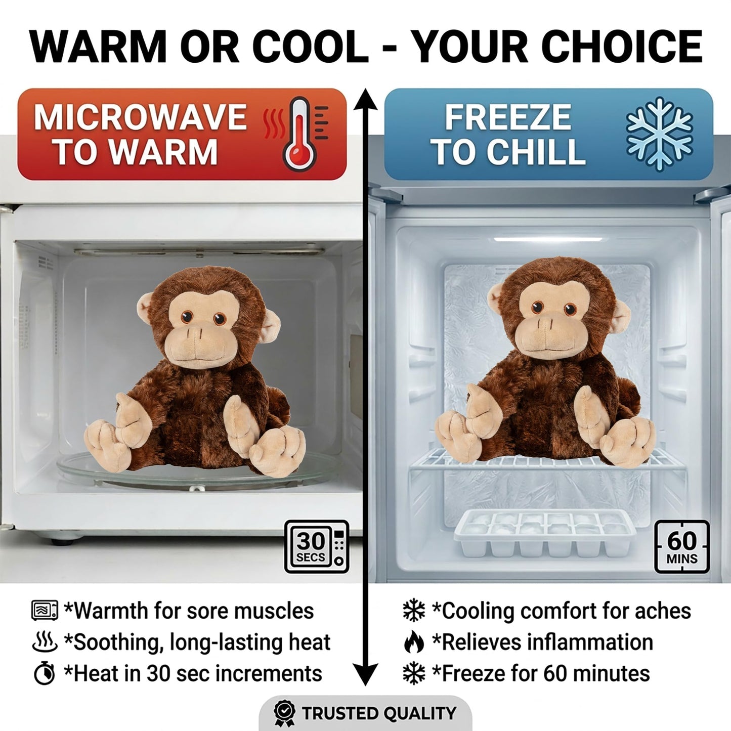 1i4 Group Marvin the Monkey - Microwavable & Weighted Plush Stuffed Animal - Heated Plushie for Warmth - Cute, Soft, Cozy Toy for Adults & Children