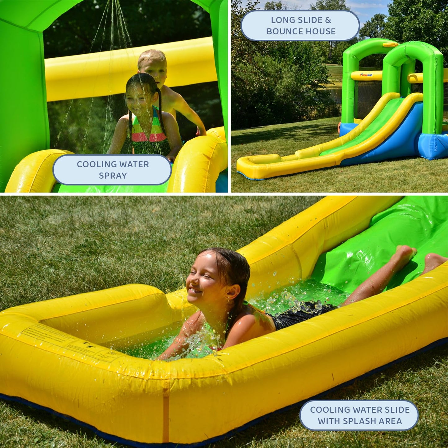 Bounceland Bounce 'N Splash Island Wet or Dry Inflatable Bouncer or Water Slide All in one, Large Pool, Fun Bouncing Area with Basketball Hoop, Long
