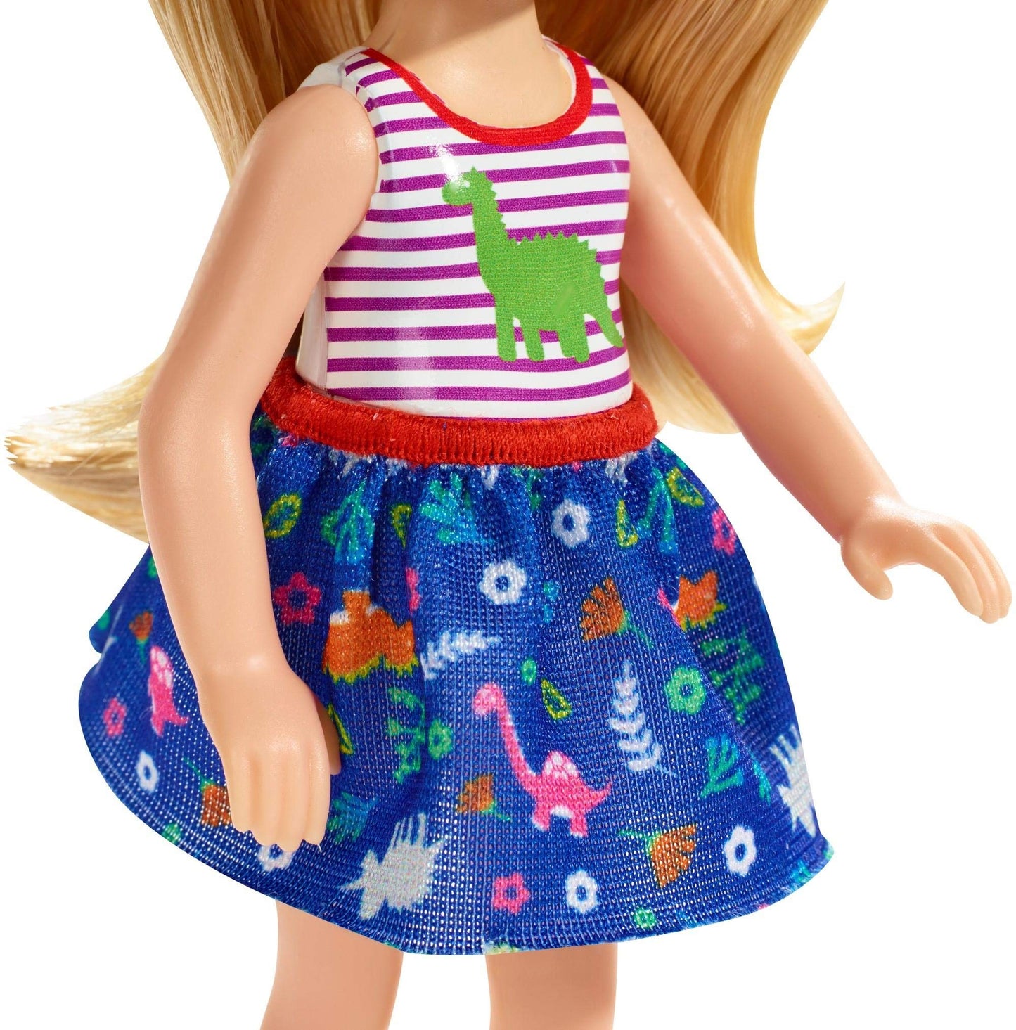 Barbie Club Chelsea Doll, 6-inch Blonde Wearing Dinosaur-Themed Look with Removable Skirt, for 3 to 7 Year Olds