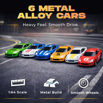 My First Speed Racing Assembly Track Builder Toy Playset - Starter Kit with 6 Diecast Cars, Accessories for Kids