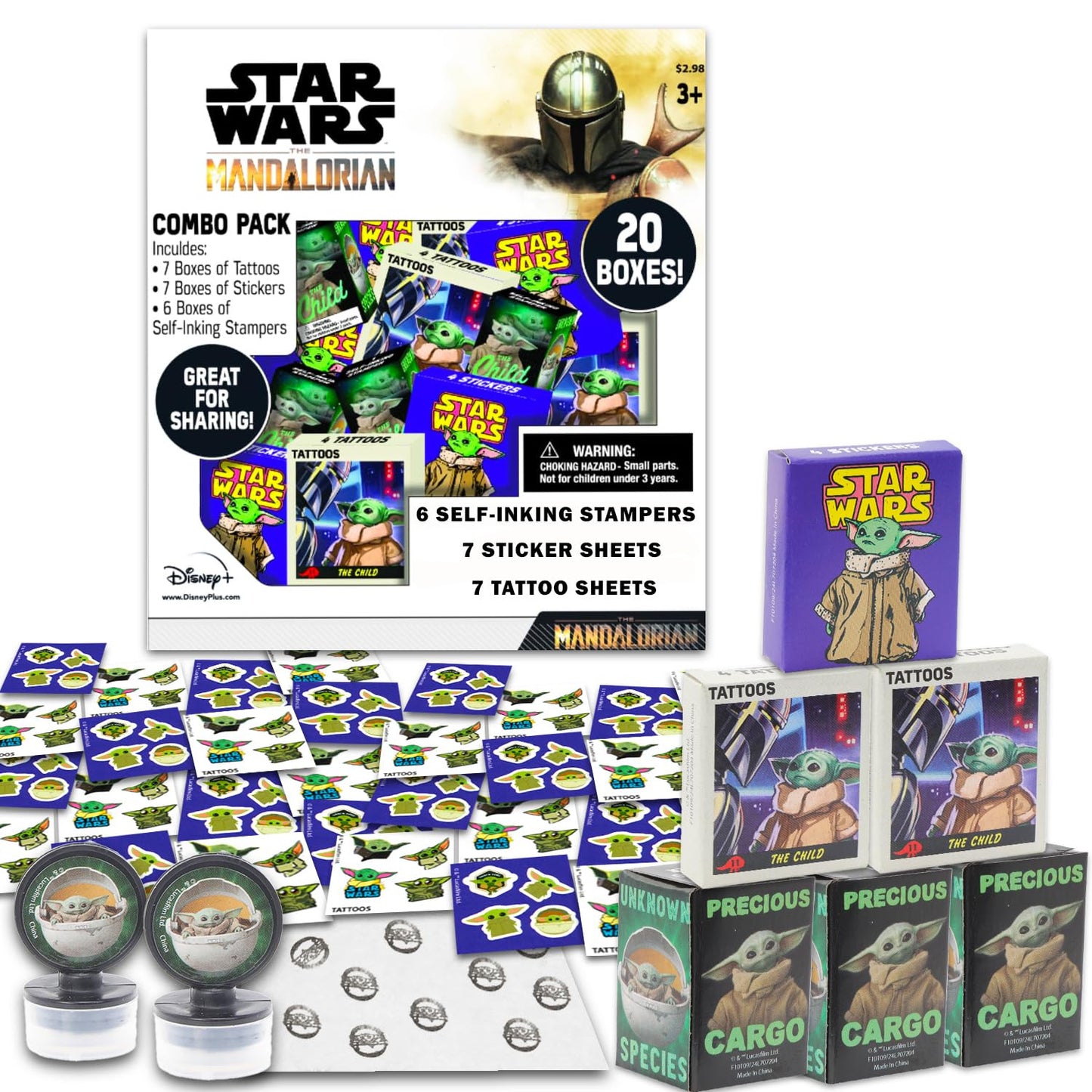STAR WARS Baby Yoda Party Favors for 20 Guests Bundle ~ 20 Pieces Mandalorian Favor Boxes with Stickers, Tattoos, and Stampers for Kids Birthday Party
