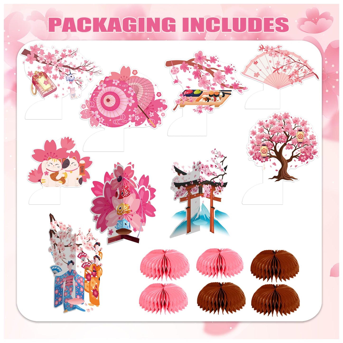 9 PCS Cherry Blossom Honeycomb Centerpieces for Table Decor, Cherry Blossom Table Decorations Table Toppers for Japanese Cherry Blossom Party