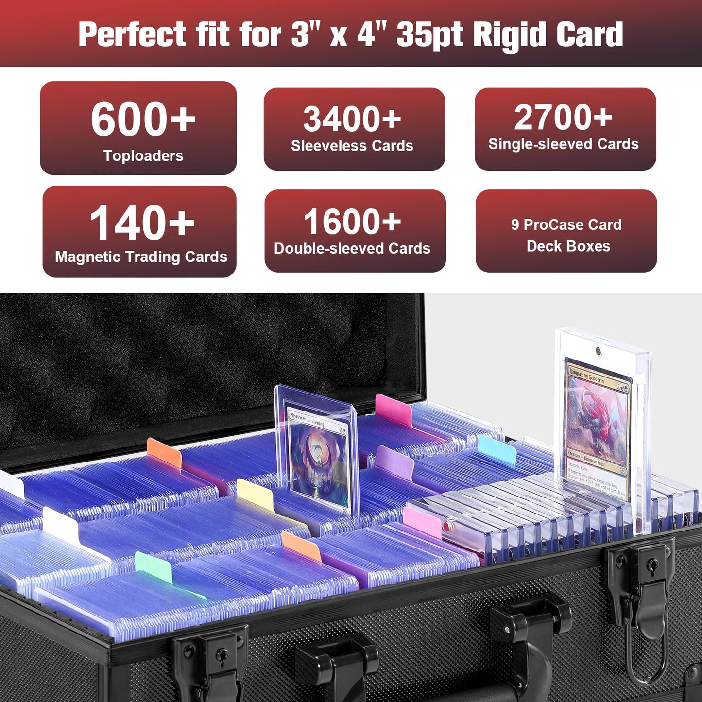 ProCase Toploader Storage Box with 6 Removable Dividers, Sports Card Hard Carrying Case with 16 Colorful Divider Tab For 3”×4” 35PT Rigid Cards, 600+