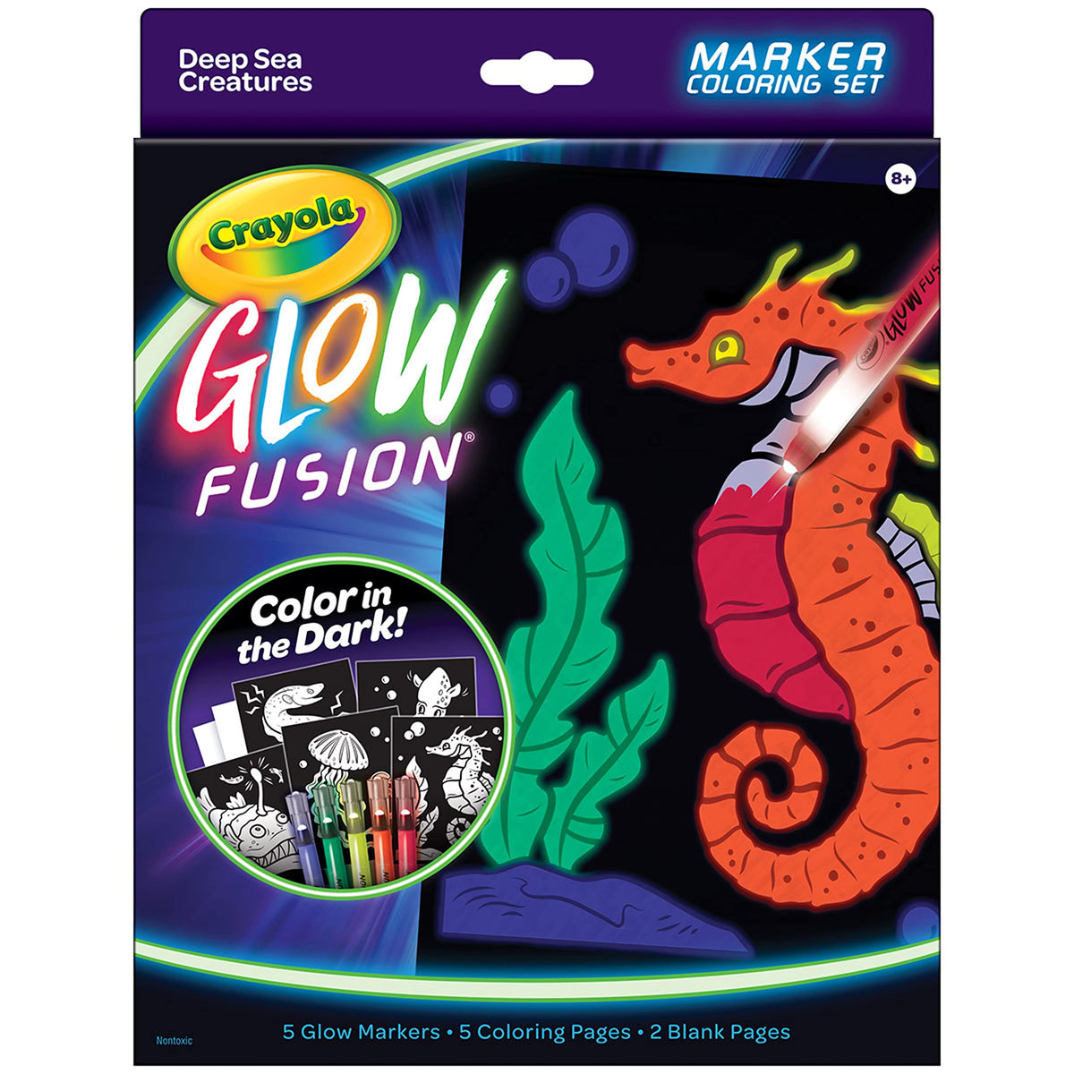Crayola Glow Fusion - Deep Sea Critters (12pcs), Glow in the Dark Markers, Sea Creature Coloring Pages, Gift for Boys & Girls, Ages 8+