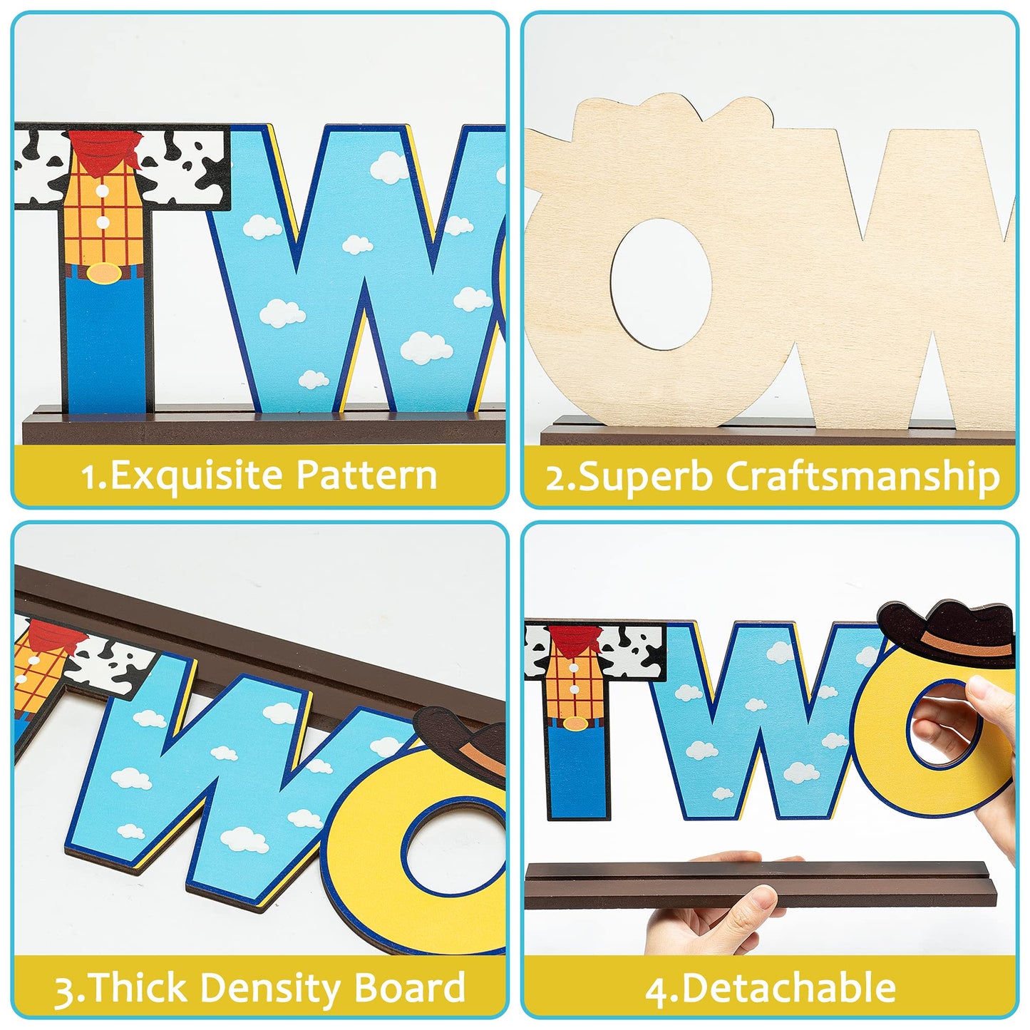 C1krint Toy Inspired Two Letter Sign Wooden Centerpiece, Cowboy 2nd Birthday Party Table Ornament Photo Props for Year Old Baby Boys Cartoon Theme