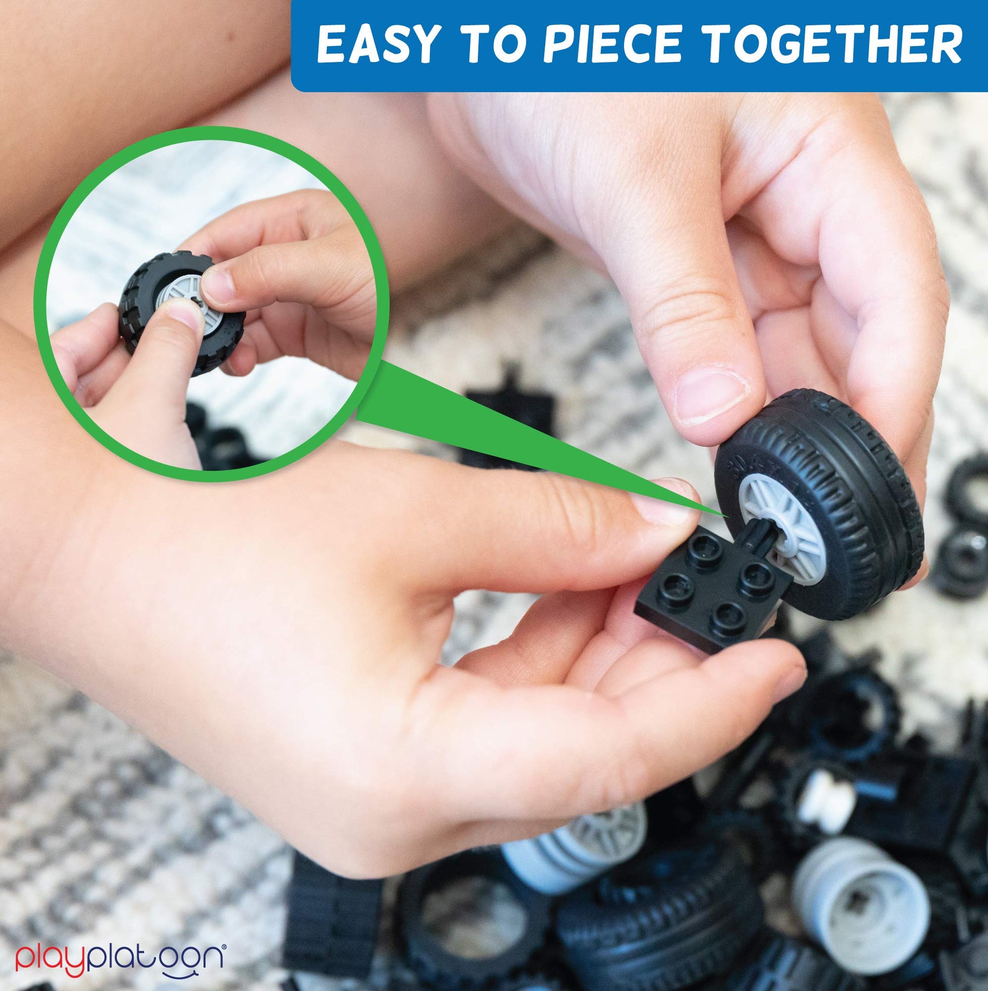 Play Platoon 400 Piece Wheels and Axles Sets, Building Bricks Car Parts & Pieces Kit - Car Building Set with Wheels, Axles & Windshields and Bonus
