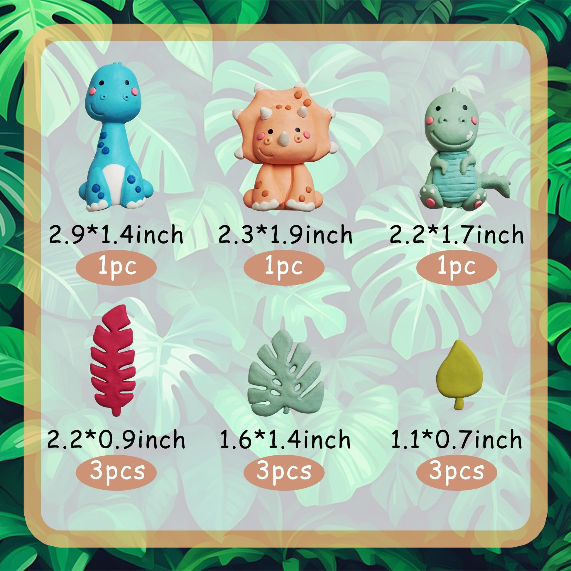 Clay Dinosaur Cake Toppers With Leaves for Birthday Dinosaur Theme Jungle Theme Supplies