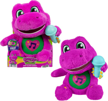 Fisher-Price Barney’s World Toddler Toys, Barney Tall Plush, 10.5 -inch Figure with Sounds, Soft Texture for Play, Kids Ages 2+ Years