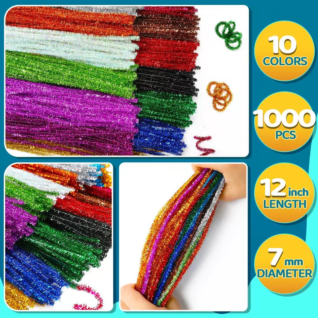 GAGANIU 1000pcs Pipe Cleaners, Pipe Cleaners for Crafts, Craft Supplies Multicolor Chenille Stems for Art&Craft Christmas DIY