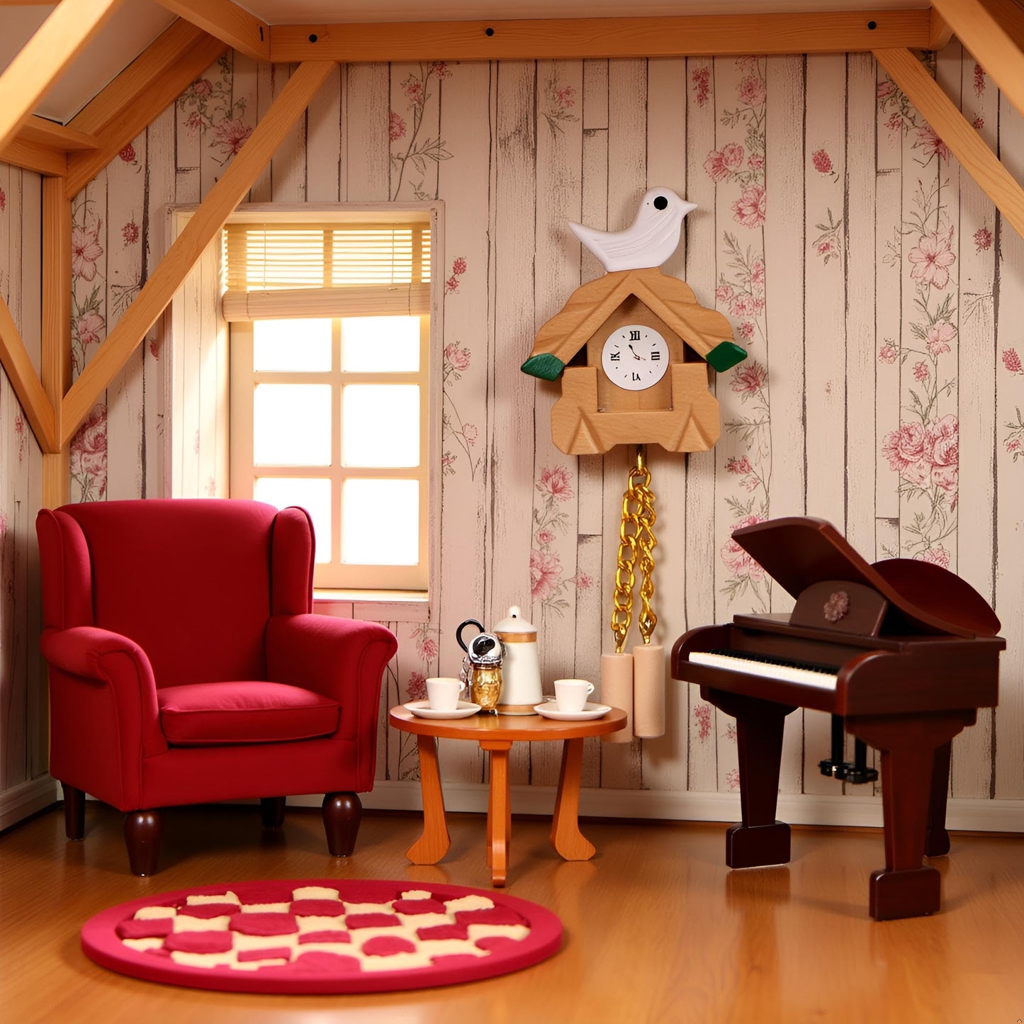 1Pc Miniature Wooden Clock, 1/12 Scale Accessories, 1/12 Scale Cuckoo Clock Dollhouse Miniatures Realistic Bird Wall Clock Dollhouse Furniture
