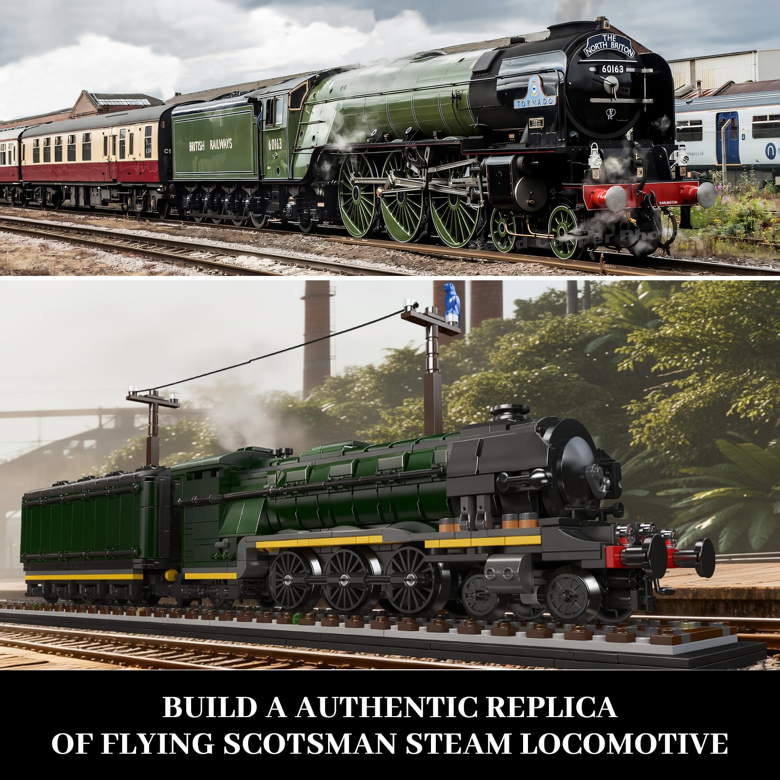 Mould King Flying Scotsman British Steam Locomotive Train, Historical CollectionTrain Model Toy for Collectors, Display and Gift Giving (1766+ Pieces)