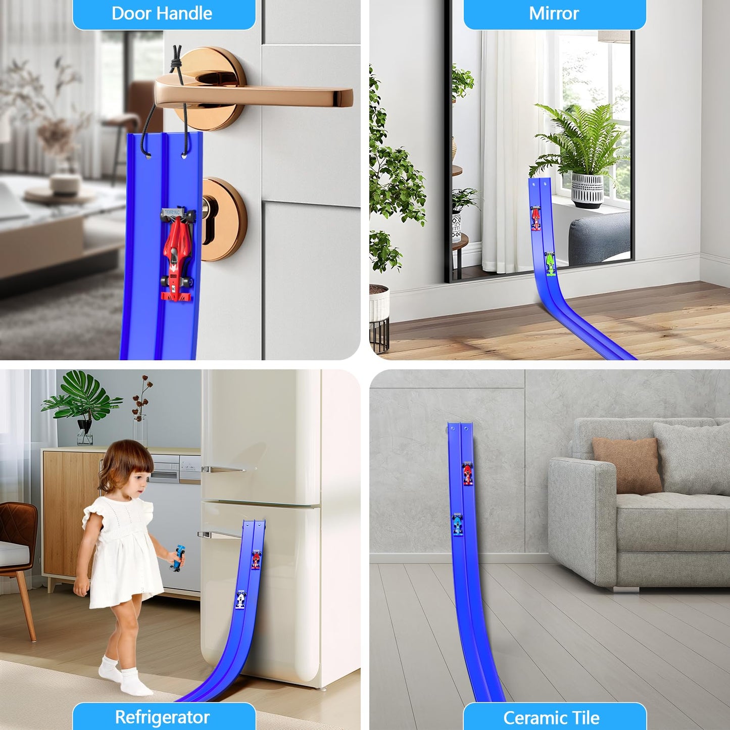 16FT Flexible Race Track with 4 Cars - DIY Car Ramp Track for Jumps, Loops, Ramps - Portable Roll-Up Dual Racetrack for Indoor Outdoor Play, Ages 3+