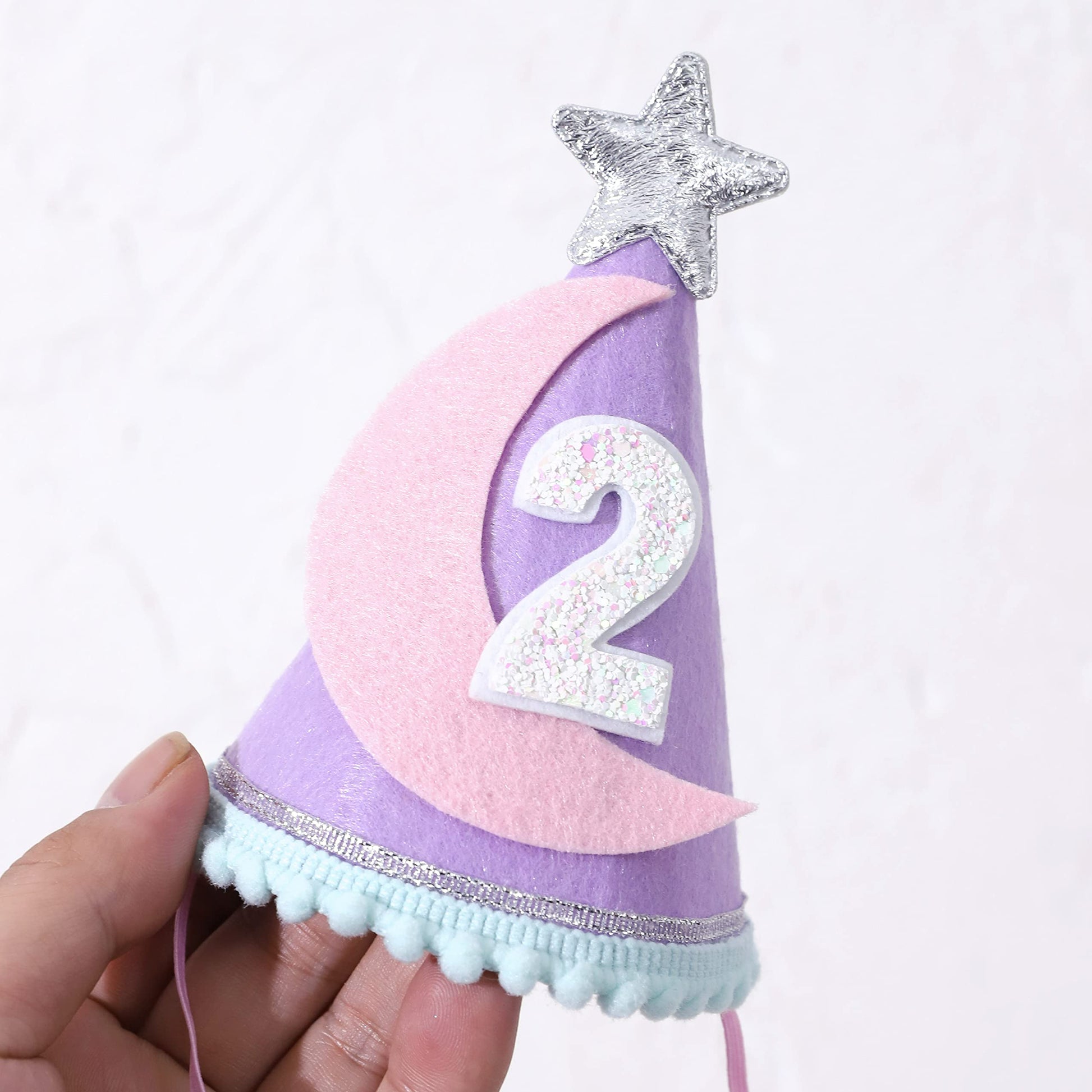 Two the Moon Space-Themed 2nd Birthday Hat and Decorations for Girls - Outer Space Party Supplies