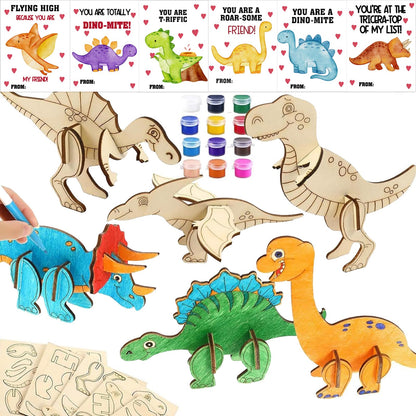 Wood Crafts Dinosaur Cutout Party Decorations Dinosaurs Cards with Dinosaurs DIY Wood Painting Crafts Bulk 24 Set 3D Puzzles Dinosaur Birthday Party