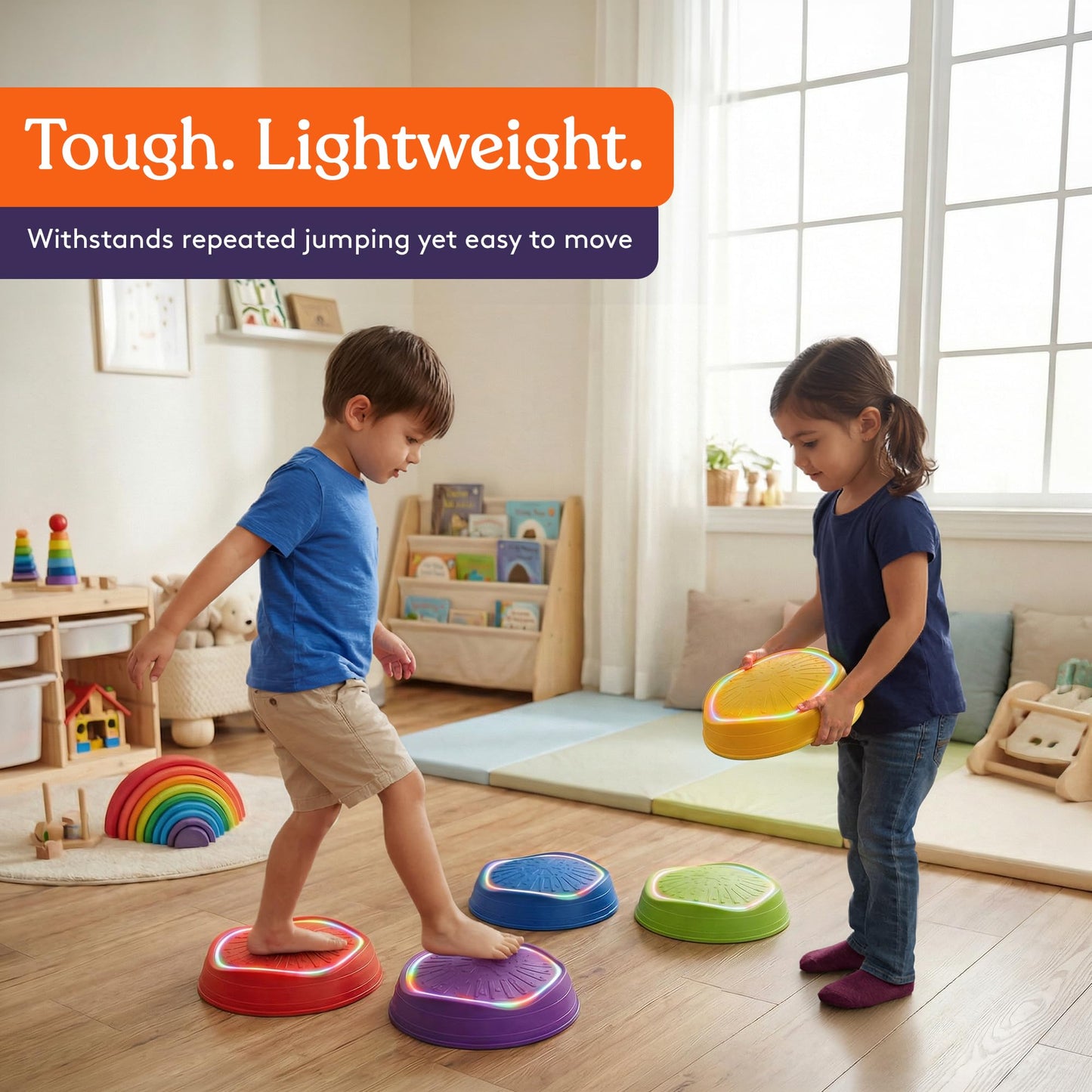 Special Supplies MUSICAL LED Stepping Stones for Kids -Light-Up Balance Blocks- Coordination & Balance for Toddlers & Children- Durable Non-Slip
