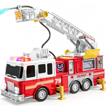 JOYIN Extra Large Toddler Fire Truck Toys for Boys with 33-inch Ladder, Lights & Sprinkler Pump, Big Emergency Vehicle, Kids Toys for Age 3, 4, 5, 6