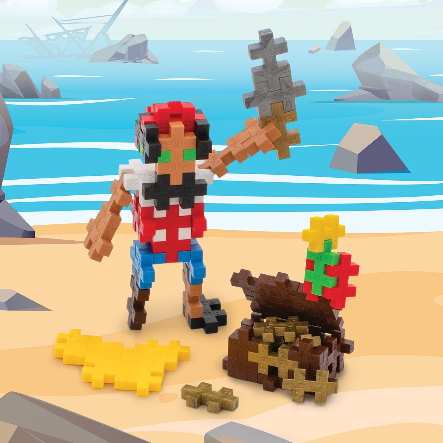 PLUS PLUS Pirate - 3D Figure Building Block Set Tube, Mini Interlocking Puzzle Pieces - Fun Stem Toys for Kids
