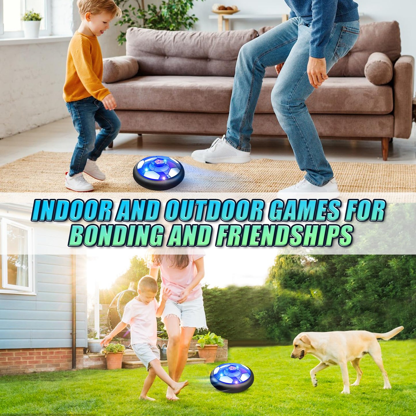 Hover Soccer Ball Toddler Set with LED Lights Indoor Outdoor Toys for Kids, Floating Hover Soccer Ball Toys, USB Charging Soccer Gifts for Boys