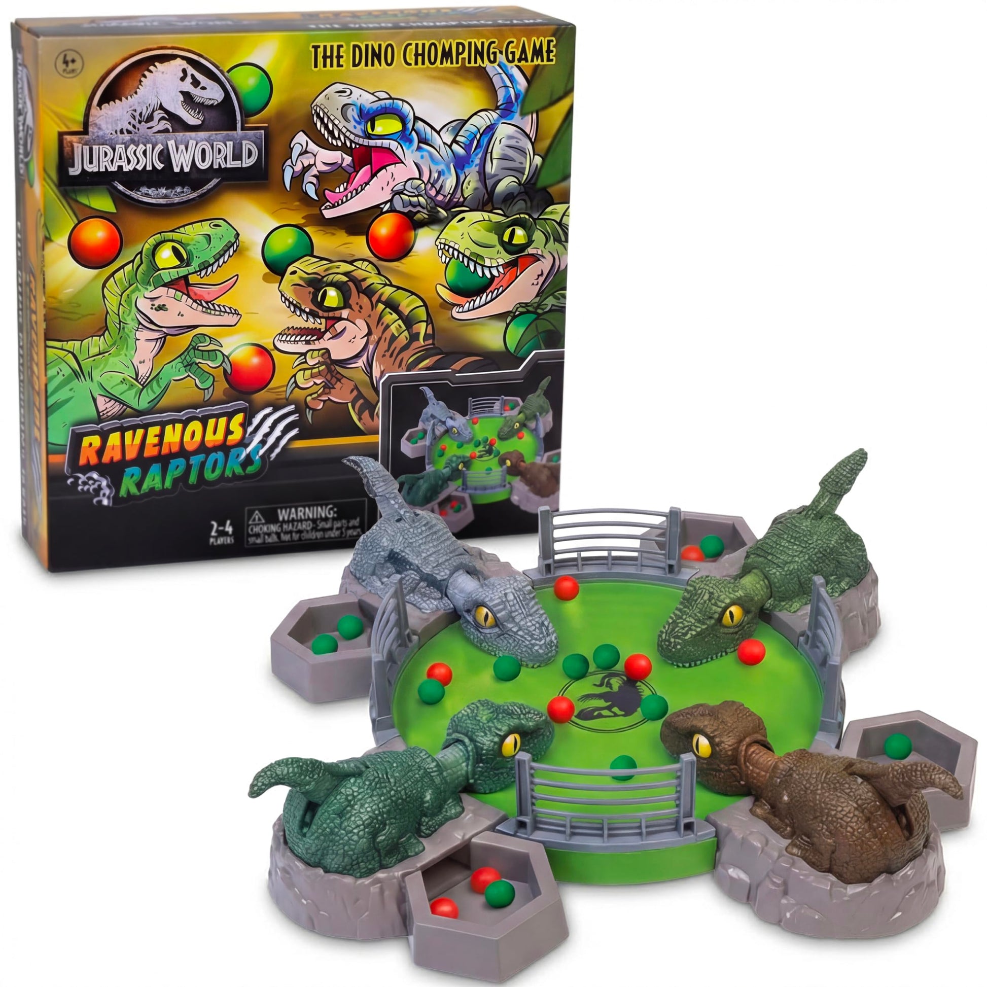Jurassic World Ravenous Raptors Board Game- Dino Chomping Board Games for Kids, Interactive Dinosaur Game w/Snack Balls, Play Arena & Raptors, Easy