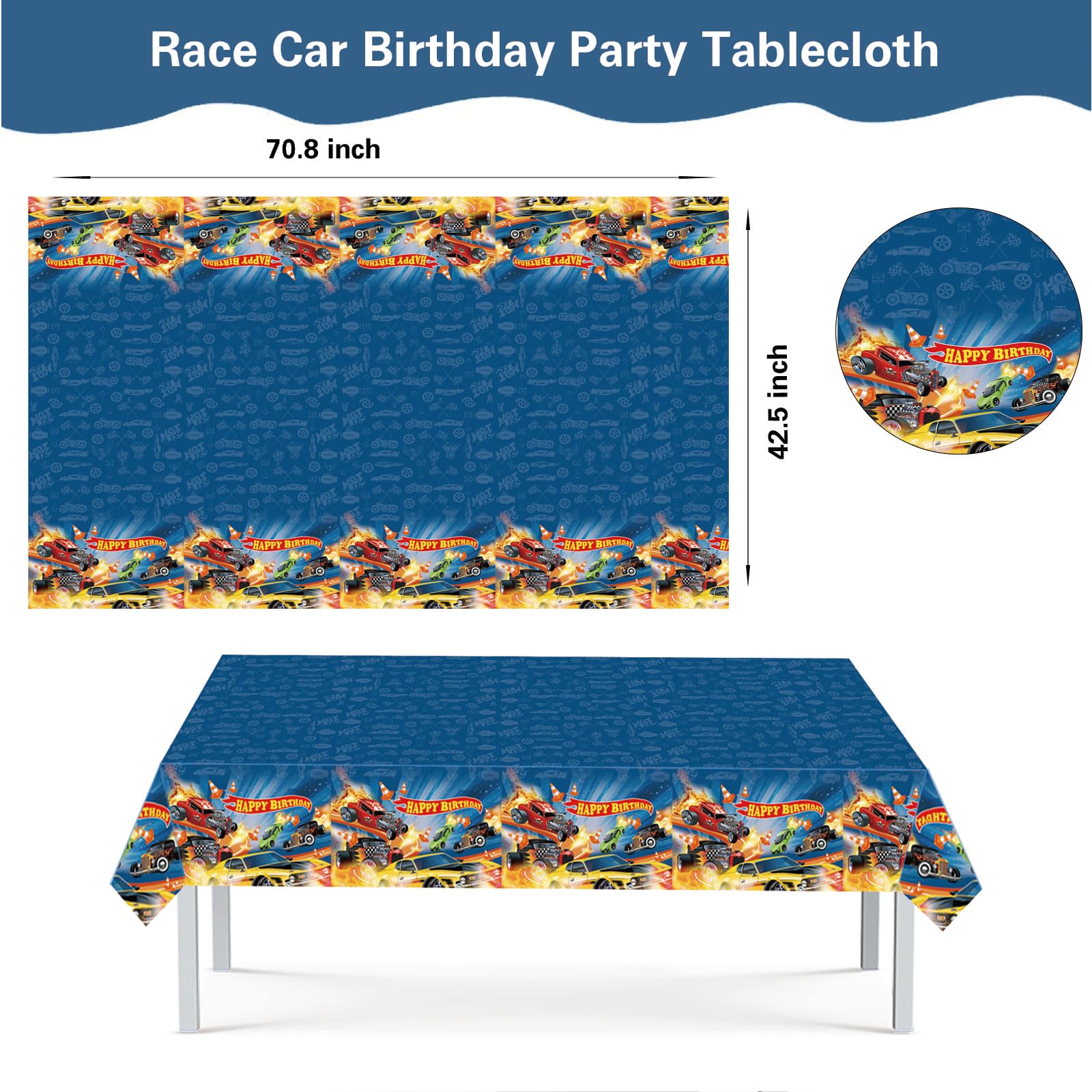 Hot Race Car Themed Party Decorations, Car Wheel Birthday Party Supplies Include Plastic Table Covers(42.5x70.8inch) and Photography